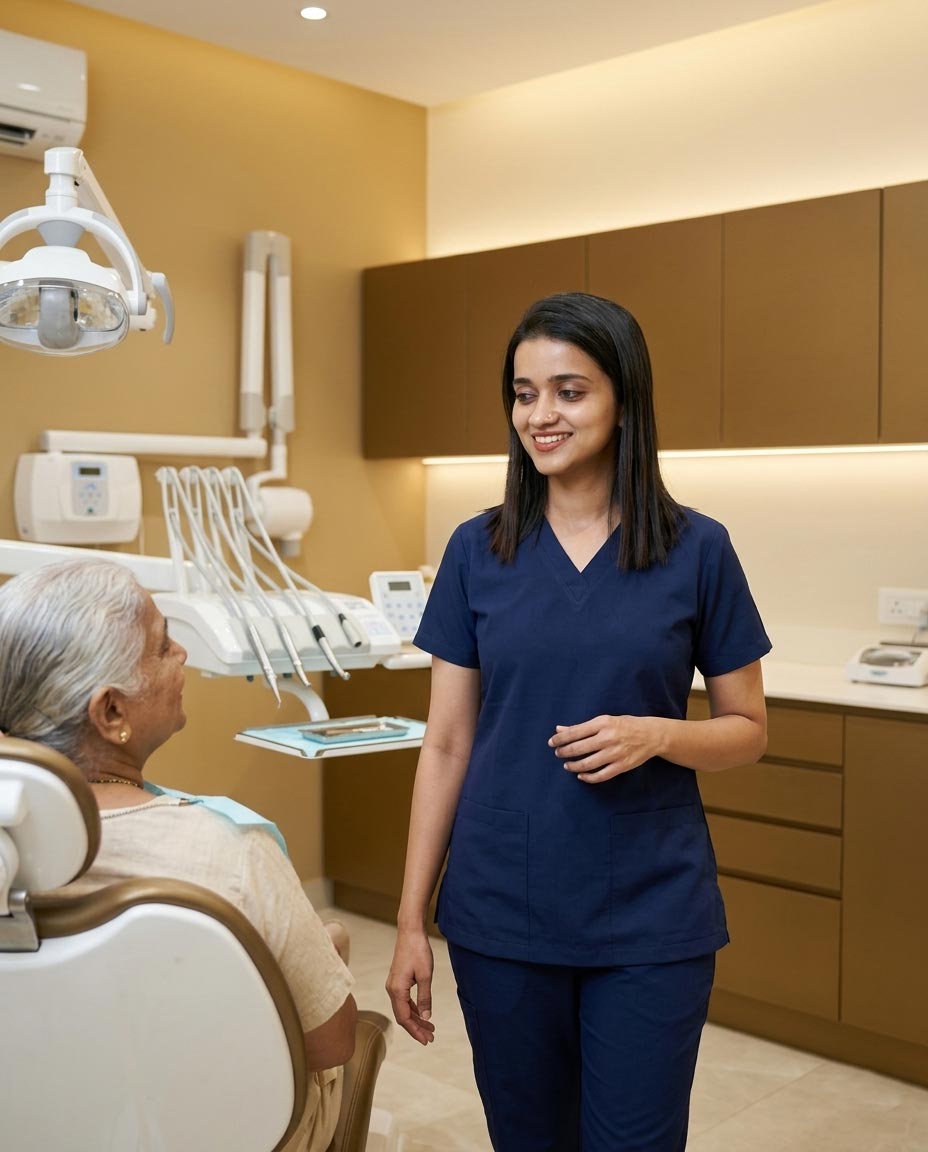 Dr Varada Sathyanath consulting a patient at Pal Dental Clinic